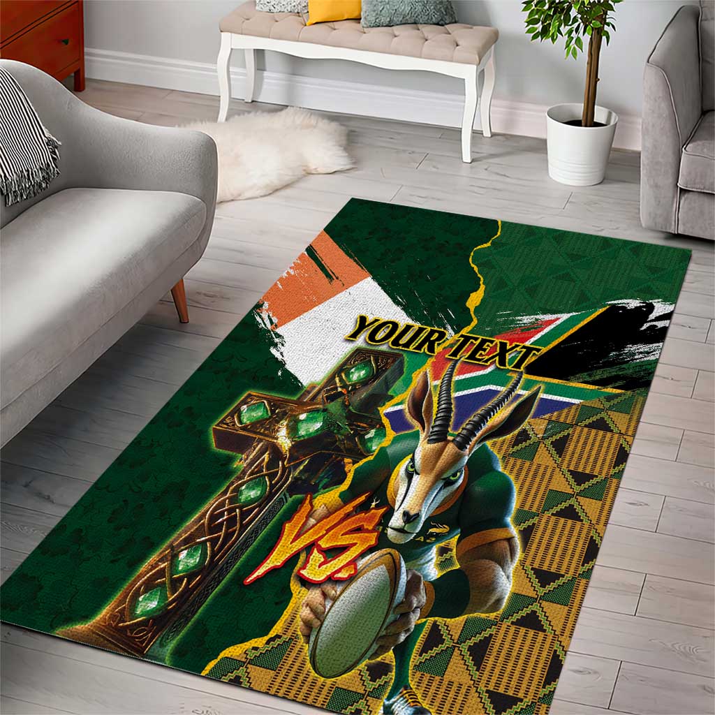 Personalized South Africa Versus Ireland Rugby Area Rug - Springbok Mascot, Celtic Cross Design