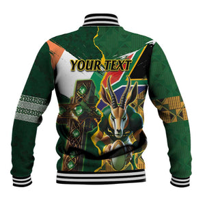Personalized South Africa Versus Ireland Rugby Baseball Jacket - Springbok Mascot, Celtic Cross Design LT03