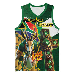 Personalized South Africa Versus Ireland Rugby Basketball Jersey - Springbok Mascot, Celtic Cross Design - African Pride
