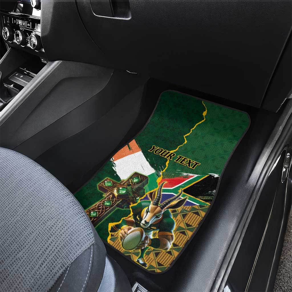 Personalized South Africa Versus Ireland Rugby Car Mats - Springbok Mascot, Celtic Cross Design