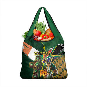 Personalized South Africa Versus Ireland Rugby Grocery Bag - Springbok Mascot, Celtic Cross Design