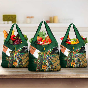 Personalized South Africa Versus Ireland Rugby Grocery Bag - Springbok Mascot, Celtic Cross Design