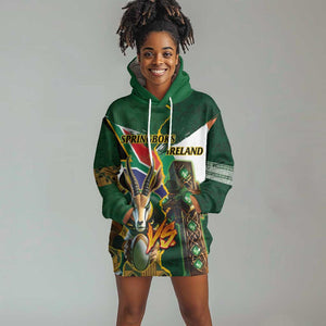 Personalized South Africa Versus Ireland Rugby Hoodie Dress - Springbok Mascot, Celtic Cross Design