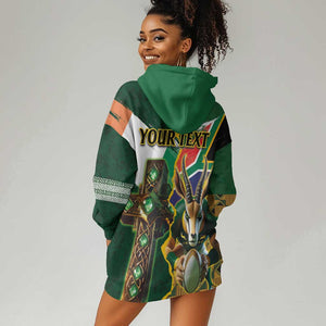 Personalized South Africa Versus Ireland Rugby Hoodie Dress - Springbok Mascot, Celtic Cross Design