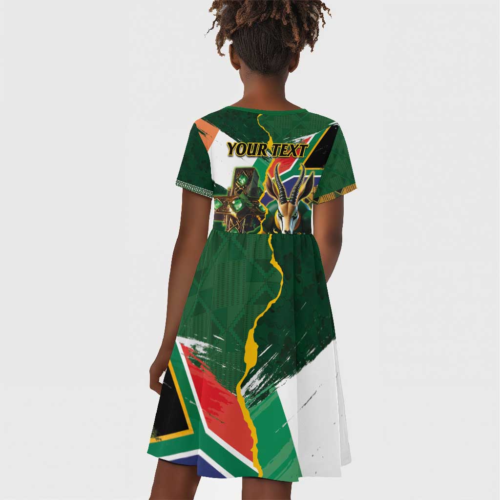 Personalized South Africa Versus Ireland Rugby Kid Short Sleeve Dress - Springbok Mascot, Celtic Cross Design