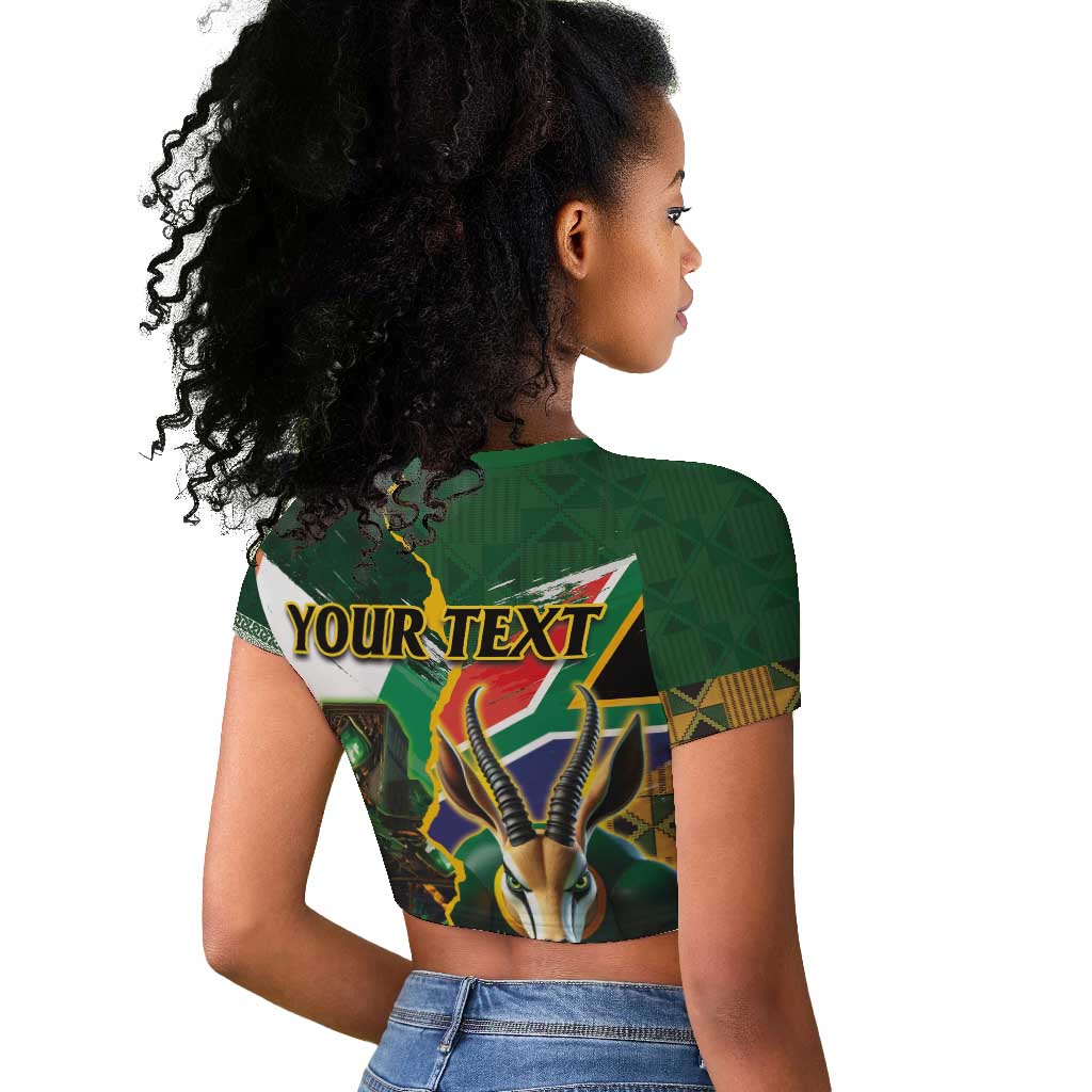 Personalized South Africa Versus Ireland Rugby Raglan Cropped T shirt - Springbok Mascot, Celtic Cross Design