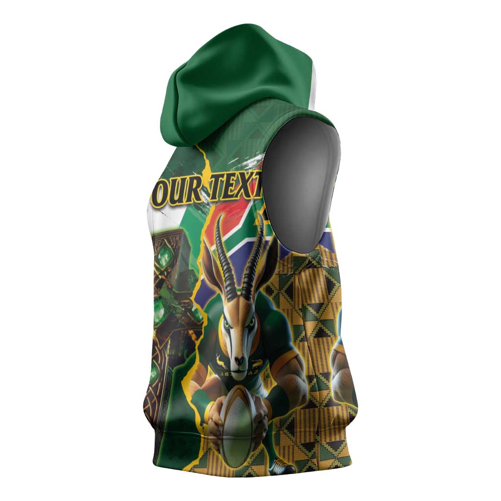 Personalized South Africa Versus Ireland Rugby Sleeveless Hoodie - Springbok Mascot, Celtic Cross Design - African Pride
