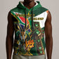 Personalized South Africa Versus Ireland Rugby Sleeveless Hoodie - Springbok Mascot, Celtic Cross Design - African Pride