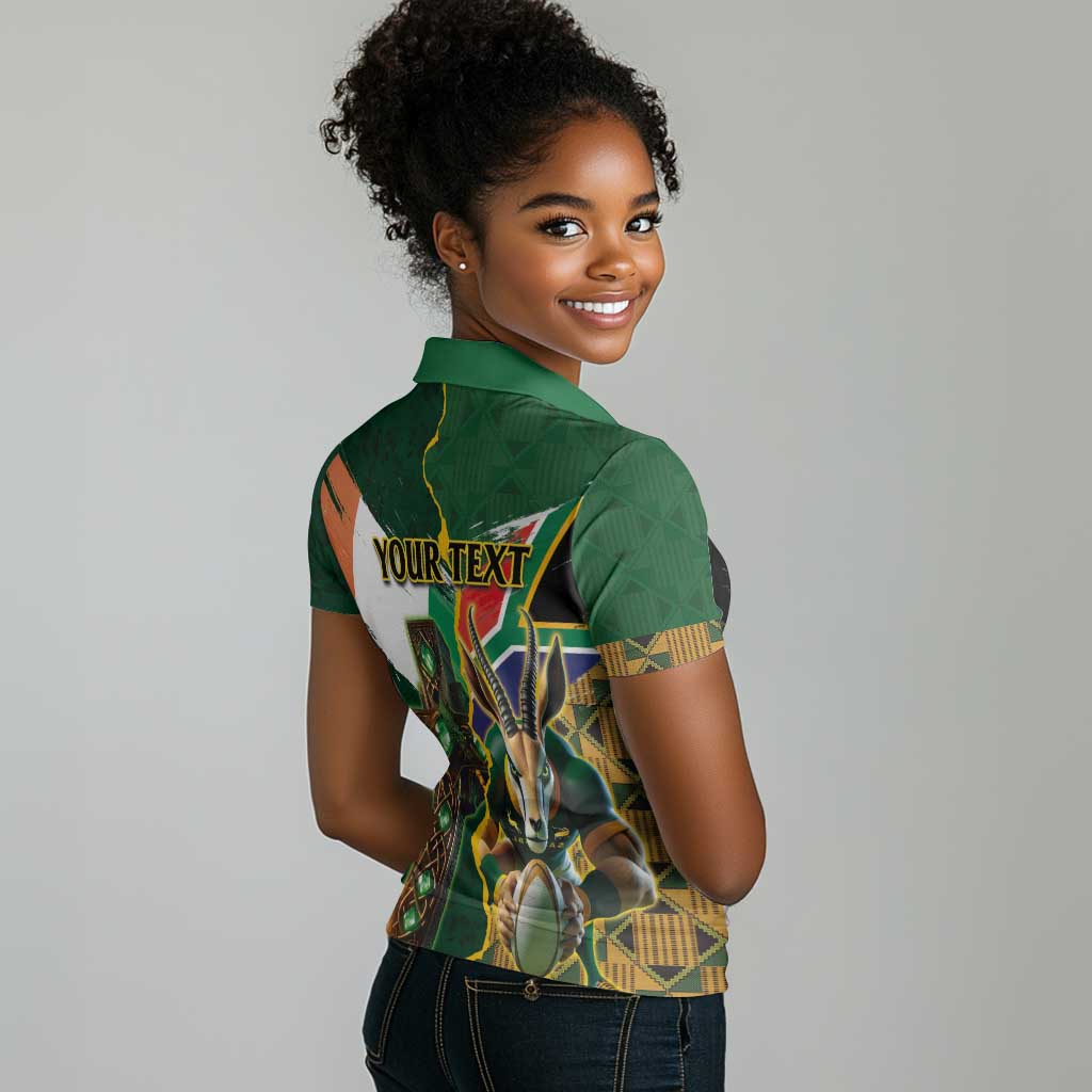 Personalized South Africa Versus Ireland Rugby Women Polo Shirt - Springbok Mascot, Celtic Cross Design