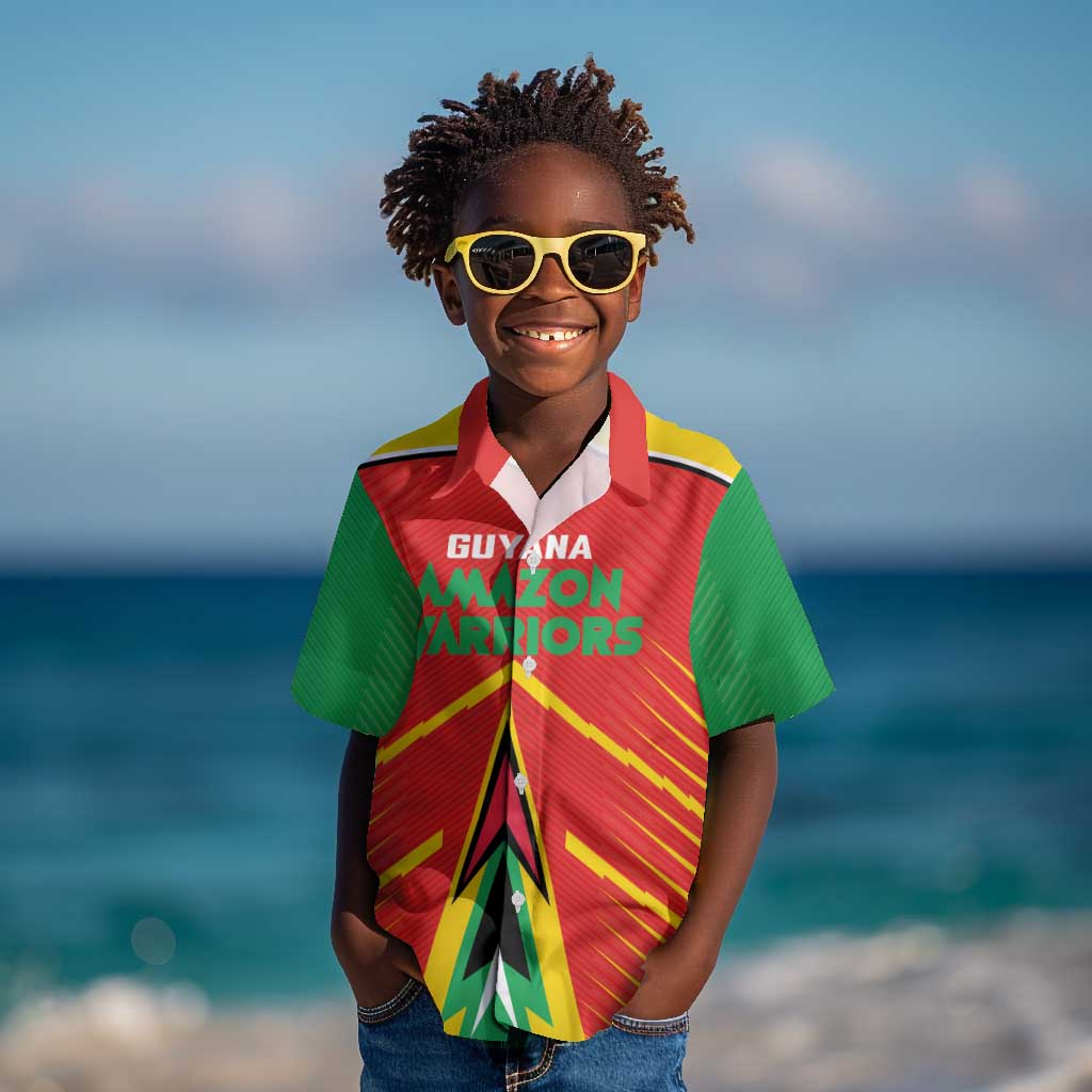 Guyana Cricket Amazon Warriors Custom Kid Hawaiian Shirt Go Glory-Green Red Gold - African Pride
