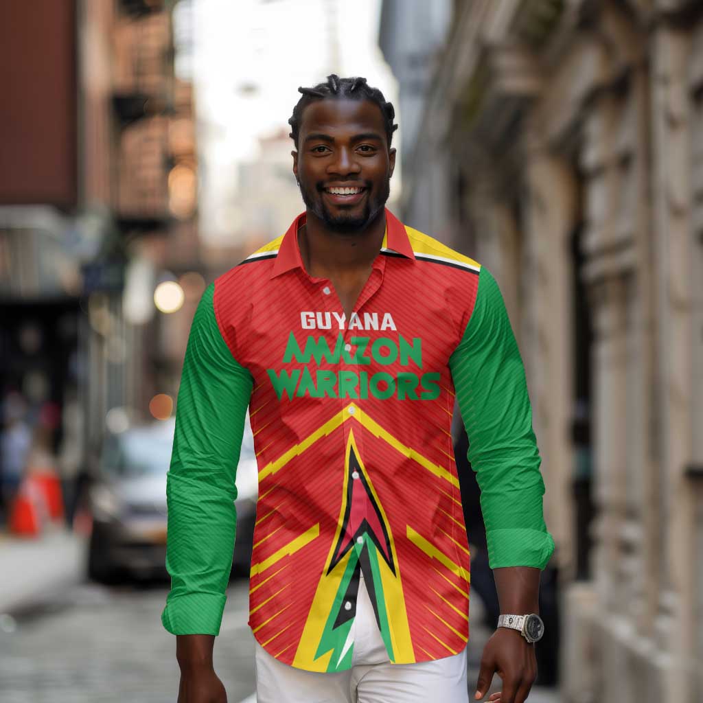 Guyana Cricket Amazon Warriors Custom Long Sleeve Button Shirt Go Glory-Green Red Gold - African Pride