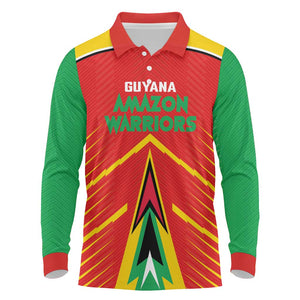 Guyana Cricket Amazon Warriors Custom Long Sleeve Polo Shirt Go Glory-Green Red Gold - African Pride