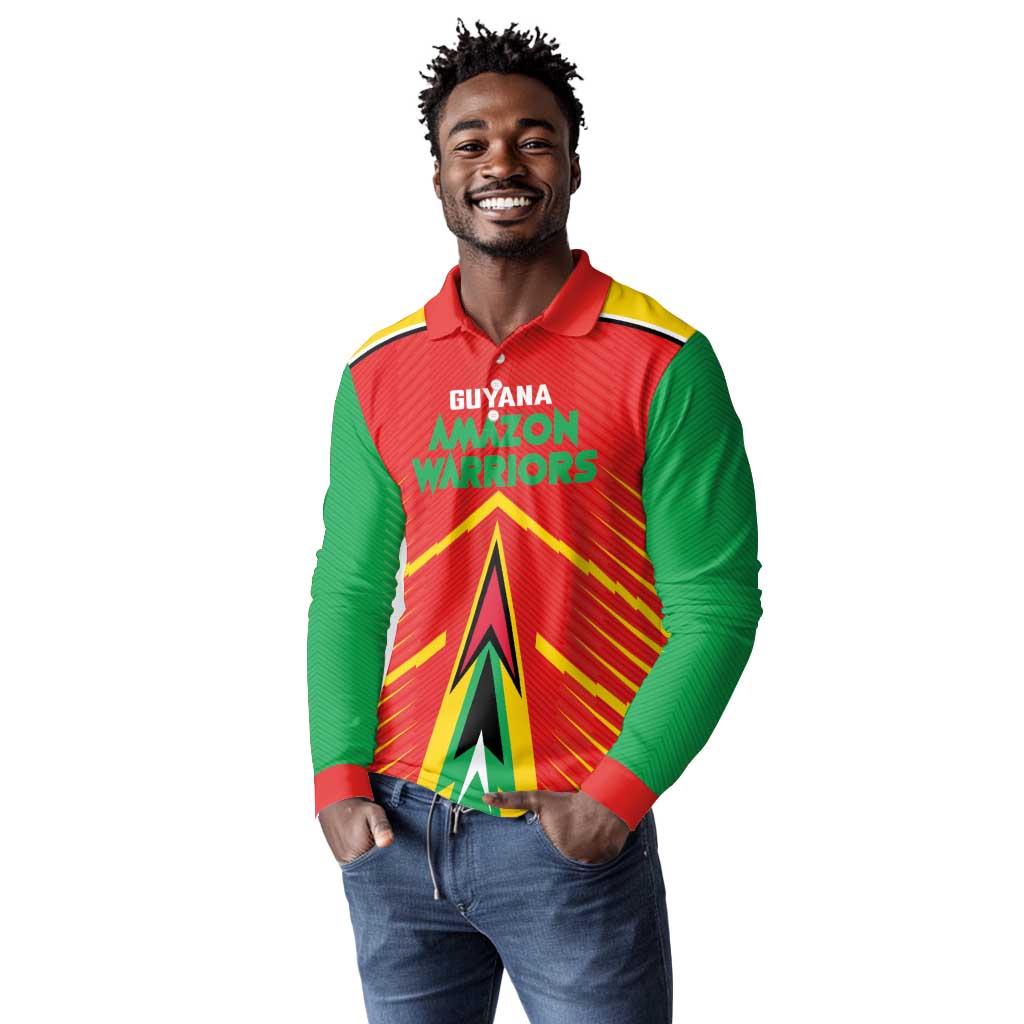 Guyana Cricket Amazon Warriors Custom Long Sleeve Polo Shirt Go Glory-Green Red Gold - African Pride
