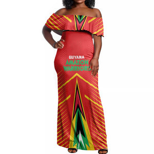 Guyana Cricket Amazon Warriors Custom Off Shoulder Maxi Dress Go Glory-Green Red Gold - African Pride