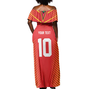 Guyana Cricket Amazon Warriors Custom Off Shoulder Maxi Dress Go Glory-Green Red Gold - African Pride