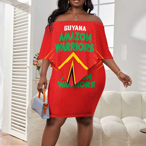 Guyana Cricket Amazon Warriors Custom Off Shoulder Short Dress Go Glory-Green Red Gold - African Pride