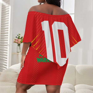 Guyana Cricket Amazon Warriors Custom Off Shoulder Short Dress Go Glory-Green Red Gold - African Pride