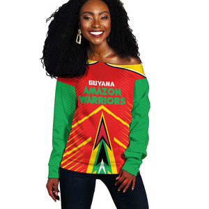 Guyana Cricket Amazon Warriors Custom Off Shoulder Sweater Go Glory-Green Red Gold - African Pride