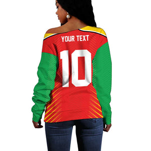 Guyana Cricket Amazon Warriors Custom Off Shoulder Sweater Go Glory-Green Red Gold - African Pride