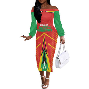 Guyana Cricket Amazon Warriors Custom Off The Shoulder Long Sleeve Dress Go Glory-Green Red Gold - African Pride