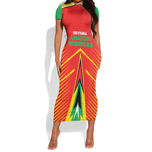 Guyana Cricket Amazon Warriors Custom Short Sleeve Bodycon Dress Go Glory-Green Red Gold - African Pride