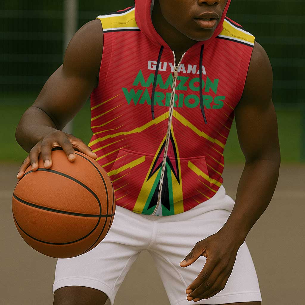 Guyana Cricket Amazon Warriors Custom Sleeveless Zip Hoodie Go Glory-Green Red Gold - African Pride