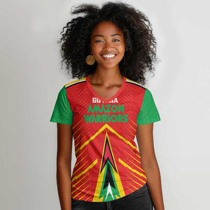 Guyana Cricket Amazon Warriors Custom Women V-Neck T-Shirt Go Glory-Green Red Gold - African Pride