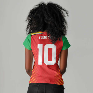 Guyana Cricket Amazon Warriors Custom Women V-Neck T-Shirt Go Glory-Green Red Gold - African Pride