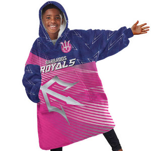 Custom Barbados Cricket Royals Kid Wearable Blanket Hoodie Trident Symbol-Sporty Style - African Pride