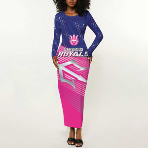 Custom Barbados Cricket Royals Long Sleeve Bodycon Dress Trident Symbol-Sporty Style - African Pride