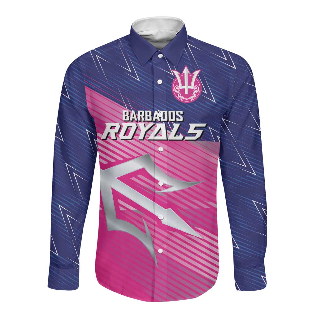 Custom Barbados Cricket Royals Long Sleeve Button Shirt Trident Symbol-Sporty Style - African Pride