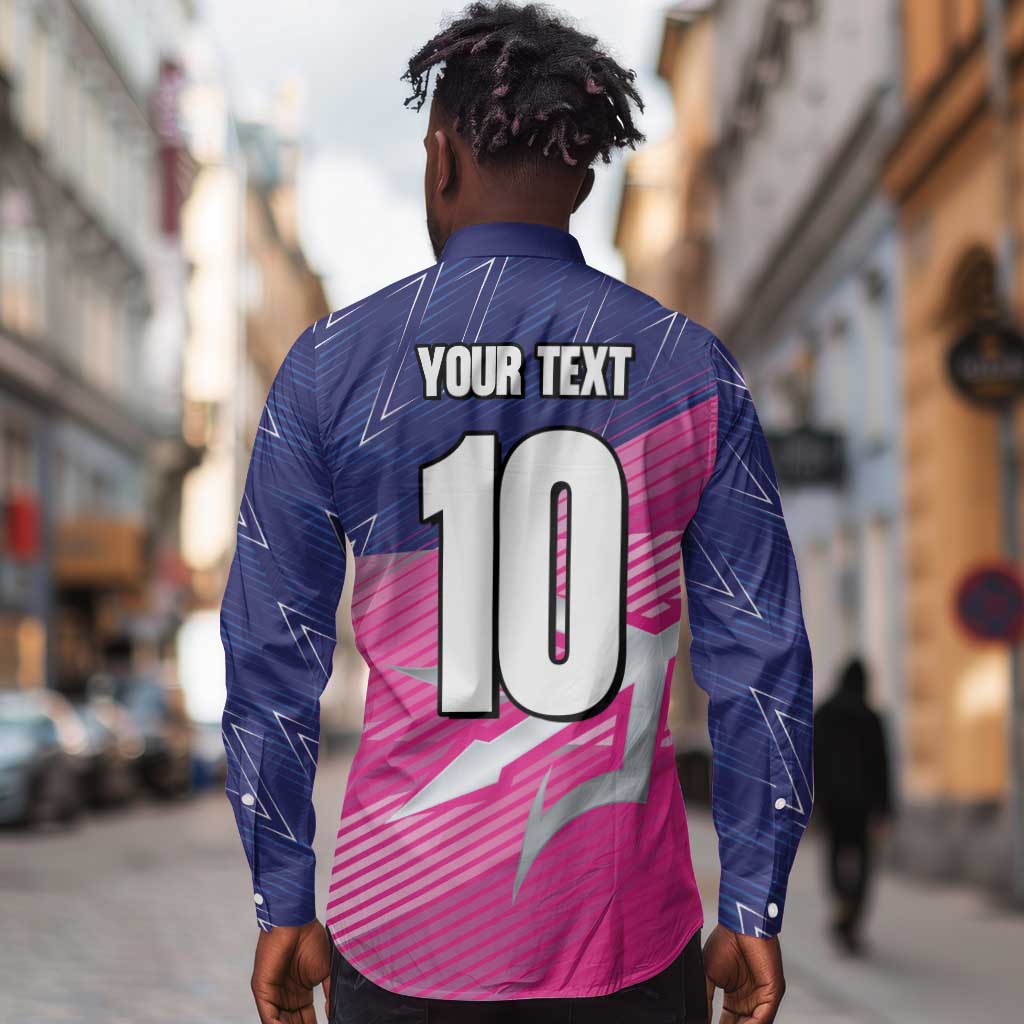 Custom Barbados Cricket Royals Long Sleeve Button Shirt Trident Symbol-Sporty Style - African Pride