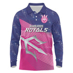 Custom Barbados Cricket Royals Long Sleeve Polo Shirt Trident Symbol-Sporty Style - African Pride