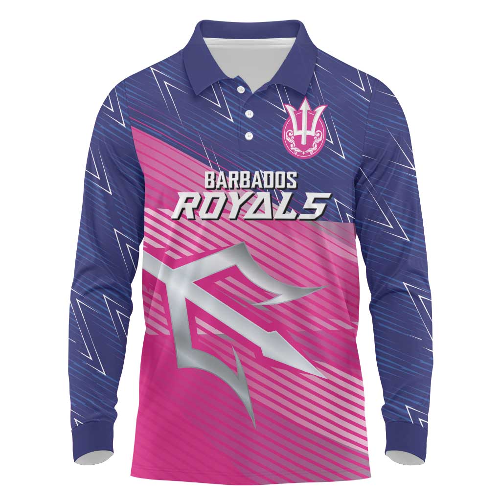 Custom Barbados Cricket Royals Long Sleeve Polo Shirt Trident Symbol-Sporty Style - African Pride