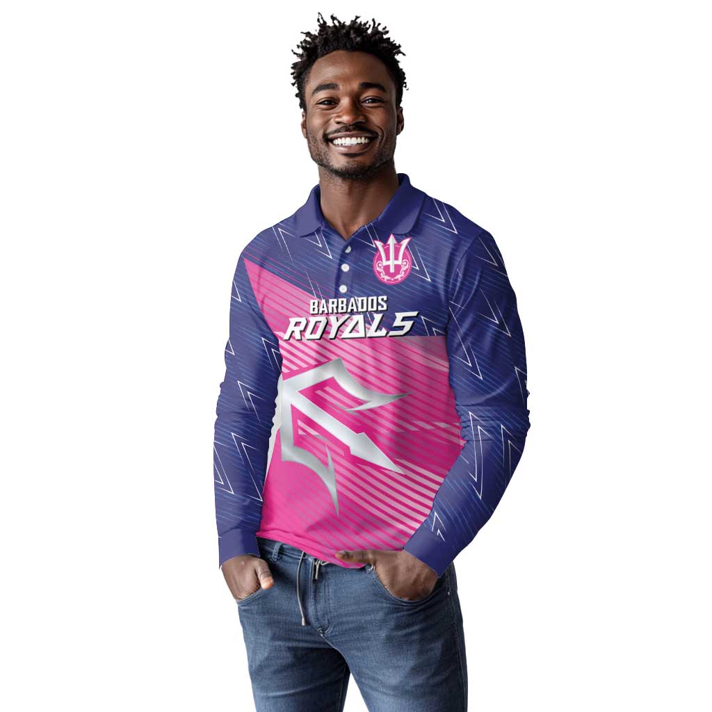 Custom Barbados Cricket Royals Long Sleeve Polo Shirt Trident Symbol-Sporty Style - African Pride