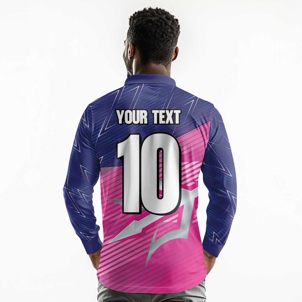 Custom Barbados Cricket Royals Long Sleeve Polo Shirt Trident Symbol-Sporty Style - African Pride