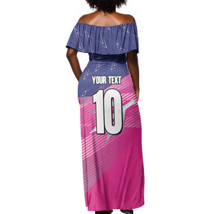 Custom Barbados Cricket Royals Off Shoulder Maxi Dress Trident Symbol-Sporty Style - African Pride