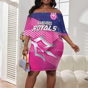 Custom Barbados Cricket Royals Off Shoulder Short Dress Trident Symbol-Sporty Style - African Pride