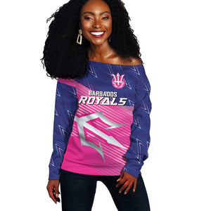 Custom Barbados Cricket Royals Off Shoulder Sweater Trident Symbol-Sporty Style - African Pride