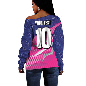 Custom Barbados Cricket Royals Off Shoulder Sweater Trident Symbol-Sporty Style - African Pride