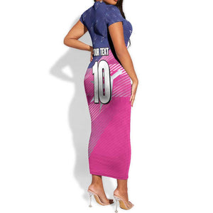 Custom Barbados Cricket Royals Short Sleeve Bodycon Dress Trident Symbol-Sporty Style - African Pride