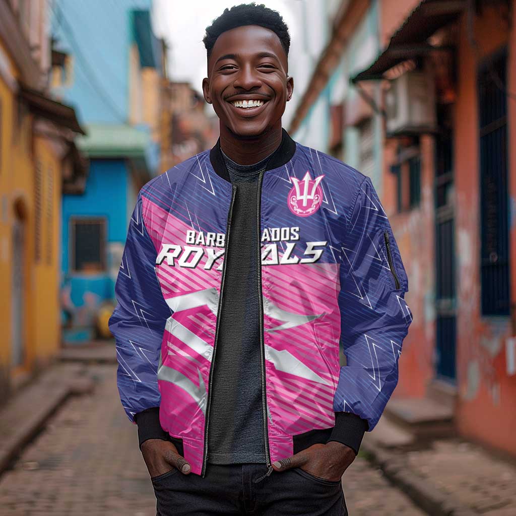 Custom Barbados Cricket Royals Sleeve Zip Bomber Jacket Trident Symbol-Sporty Style - African Pride