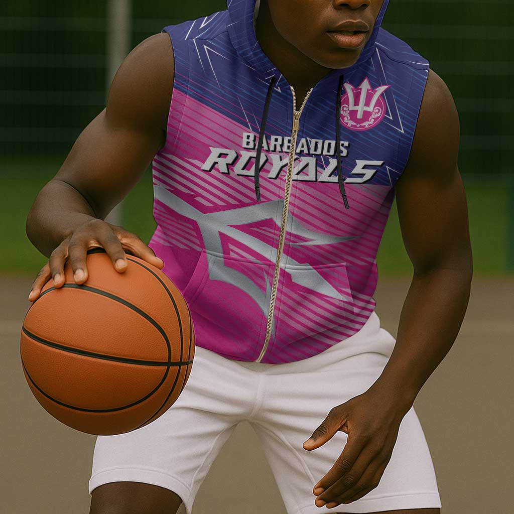 Custom Barbados Cricket Royals Sleeveless Zip Hoodie Trident Symbol-Sporty Style - African Pride