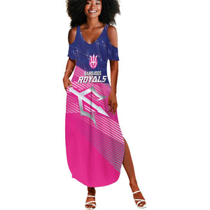 Custom Barbados Cricket Royals Summer Maxi Dress Trident Symbol-Sporty Style - African Pride