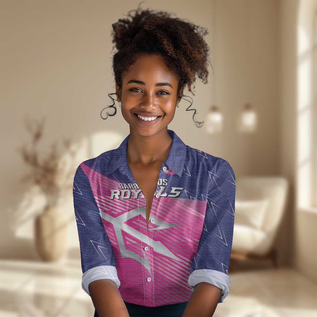 Custom Barbados Cricket Royals Women Casual Shirt Trident Symbol-Sporty Style - African Pride