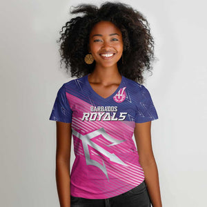 Custom Barbados Cricket Royals Women V-Neck T-Shirt Trident Symbol-Sporty Style - African Pride