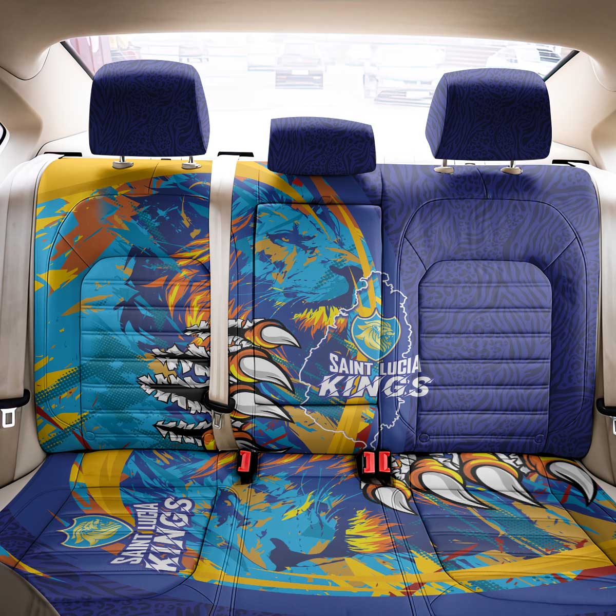 Saint Lucia Cricket Kings Back Car Seat Cover Caribbean-Roar of Power Lions - African Pride