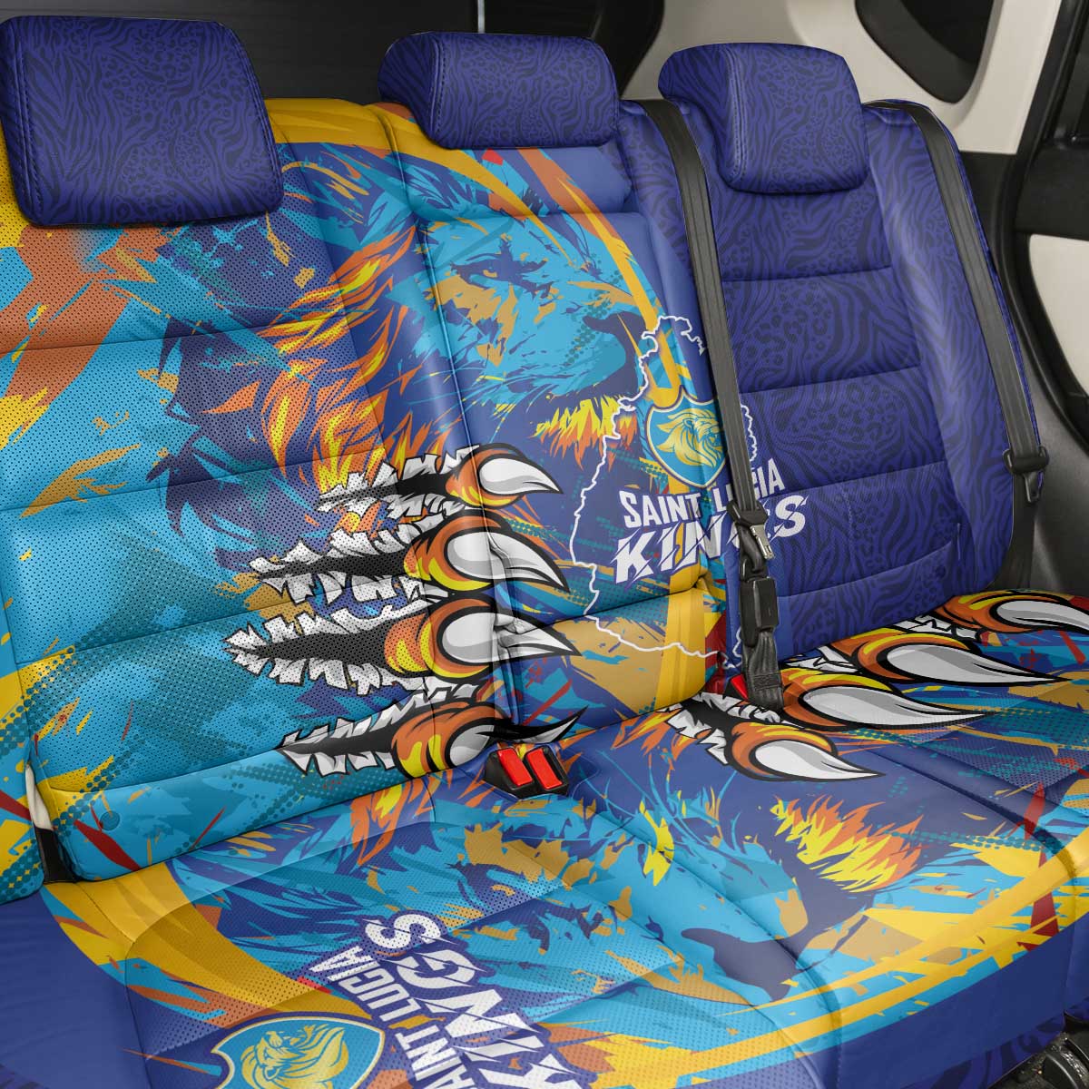 Saint Lucia Cricket Kings Back Car Seat Cover Caribbean-Roar of Power Lions - African Pride