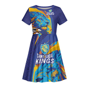 Custom Saint Lucia Cricket Kings Kid Short Sleeve Dress Caribbean-Roar of Power Lions - African Pride