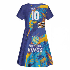 Custom Saint Lucia Cricket Kings Kid Short Sleeve Dress Caribbean-Roar of Power Lions - African Pride